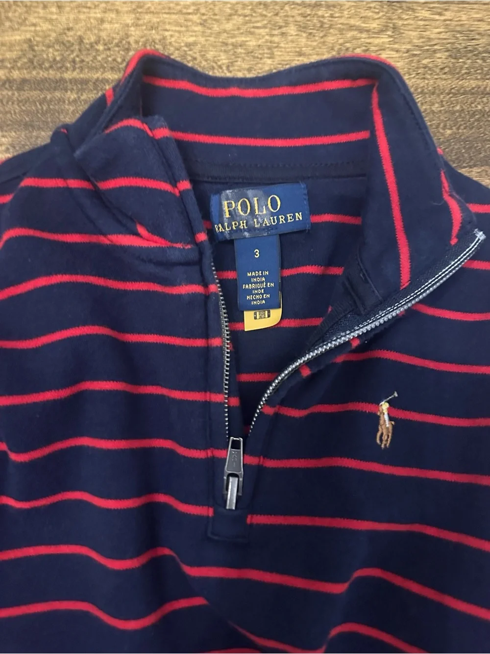 Polo by Ralph Lauren Navy & Red Striped Half-Zip Sweater - Kids